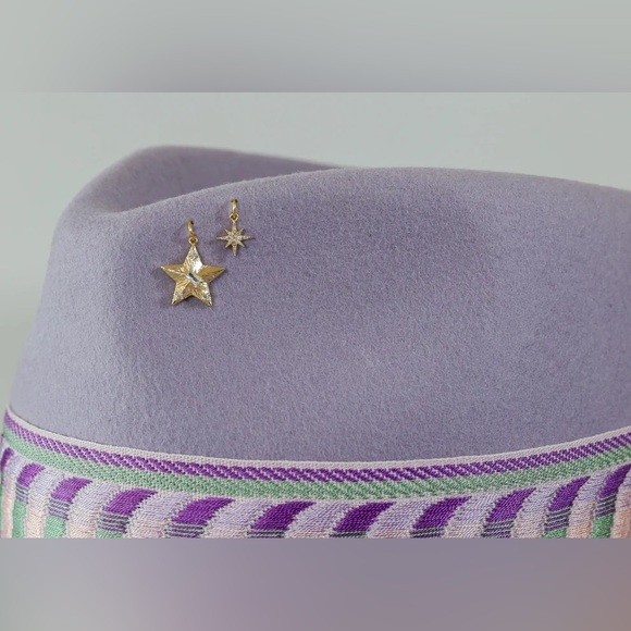Purple Rancher Wool Hat – Western Felt Hat with Embroidered geometric Band - Picture 4 of 4